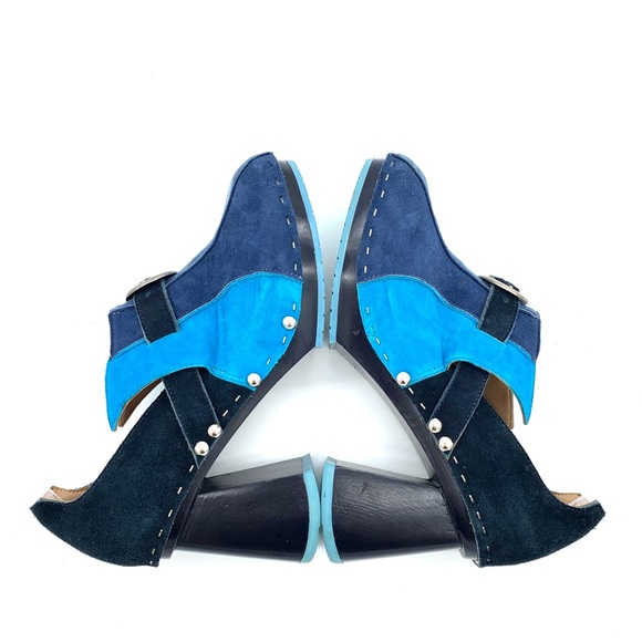 John Fluevog Summer Of Love Amor Blue Suede Shoes Clogs - Picture 5 of 12